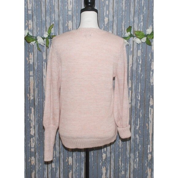 Kensie Nordstrom Faux Wrap Size M Pink Metallic Sparkle Sweater V-Neck Thin Knit - Picture 8 of 12